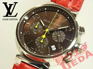 Authentic Louis Vuitton LV Automatic Tambour Chronograph Red Womens Wristwatch