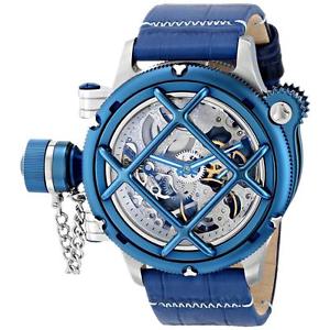 INVICTA MEN'S 52MM BLUE CALFSKIN BAND STEEL CASE MECHANICAL ANALOG WATCH 16372