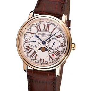 Frederique Constant Multi-Function White Dial Brown Leather Mens Watch FC-270EM4