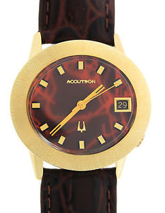 RARE Bulova Accutron Solid 14k Yellow Gold Red Dial 37mm Watch 41311