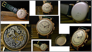 ARSA EXTRA VINTAGE CHRONOGRAPH WATCH UHR MONTRE 18K SOLID ROSE GOLD LANDERON 39