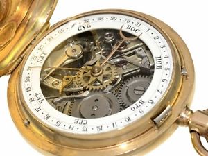 Louis Grisel Taschenuhr Savonette Mondphase Kalenderuhr 14K/56 Gold Pocket Watch