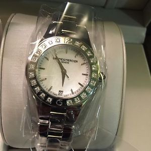 Baume and Mercier Linea Mother of Stainless Steel Diamond Ladies Watch MOA10072!