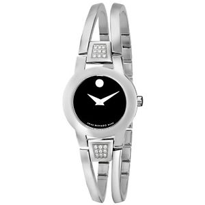 Movado Womens 604982 Amorosa Diamond-Accented Stainless Steel Bangle Watch
