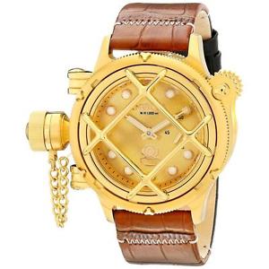 INVICTA MEN'S 53MM BROWN CALFSKIN BAND STEEL CASE MECHANICAL WATCH 16251