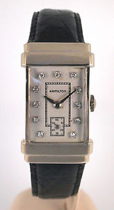 Vintage 1940s 14k White Gold Hamilton Top Hat Man's Watch w/ Diamond Dial c.982