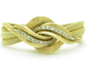 14k Yellow Gold & Diamonds Vintage Estate PANTO Mesh Bracelet Watch 17 Jewels