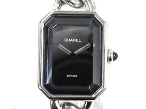 Auth CHANEL Stainless Steel Premiere M Wristwatch Black Quartz Women