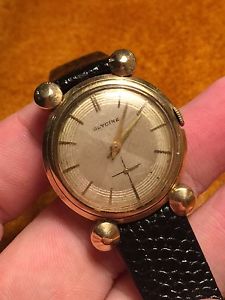 WOW Unusual Glycine Mens 14k Solid Gold Watch 4648 Model 165 Runs Hourglass Dial