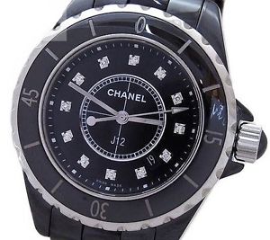 Pre-Owned CHANEL H1625 J12 Ceramic 12P Diamonds Ladies Black Quartz Watch, MD