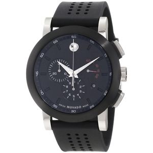 Movado Mens 0606545 Museum Perforated Black Rubber Strap Sport Watch