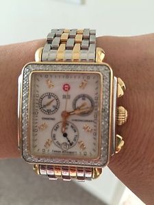 Authentic Women's Michele Deco Diamond Watch Two Toned
