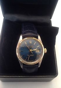 ROLEX DATE ACERO Y ORO DIAL AZUL CORREA CUERO