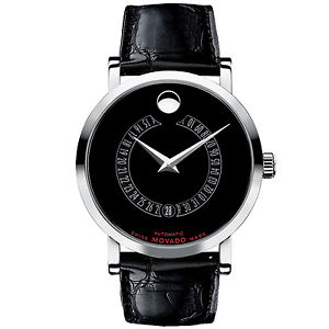 MOVADO RED LABEL HERREN 42MM AUTOMATIKWERK SCHWARZ LEDER ARMBAND UHR 0606158