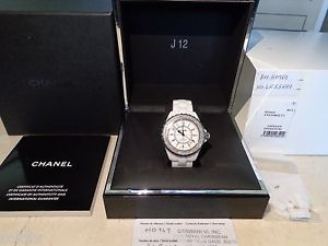 CHANEL J12 WHITE CERAMIC DIAMOND WATCH 38 MM ORIGINAL FACTORY DIAMONDS UNISEX