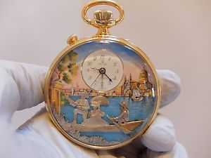 VINTAGE REUGE MUSIC BOX AUTOMATON MUSICAL ALARM POCKET WATCH (WATCH VIDEO)