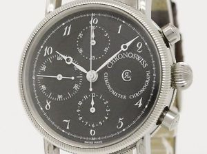 Pre-Owned CHRONOSWISS CH7523 Chronog SS/Leather Automatic Men's Black Watch, MD