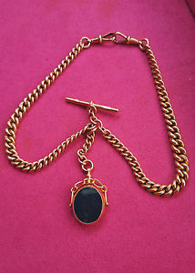 Beautiful Heavy 9ct 375 Solid Gold Albert Chain and Fob, c1921 Birmingham 56.6g