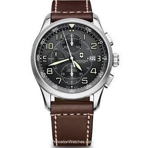 Victorinox AirBoss Chronograph Mechanical Black Dial Brown Leather Mens 241597