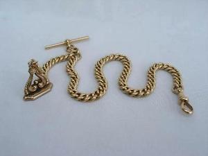 Rare 18ct Solid Gold English Albert Watch Chain & Fob 80 grams Chester 1901.