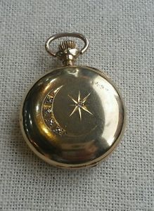 1902 Waltham American Watch Company 14kt Yellow Gold Diamond Hunter Pocket Watch