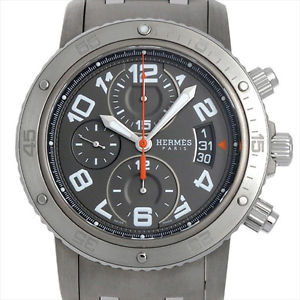 Used Watch Men HERMES Clipper Chronograph mechanic Divers CP2.941.230.4963 Z9F