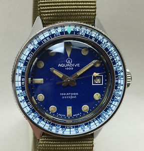 Vintage Aquadive 1000 Diver Dive Diving Cool Metallic Blue Dial