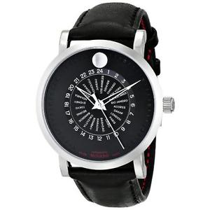 MOVADO RED LABEL HERREN 42MM AUTOMATIKWERK SCHWARZ LEDER ARMBAND UHR 0606697