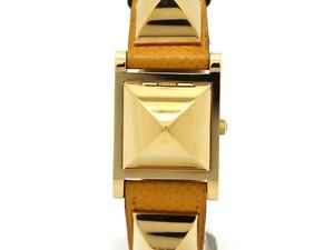 Used Watch HERMES Medoru Y (made in 1995) Quartz White dial GP / leather O0L