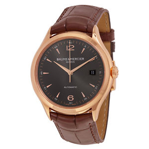 Baume and Mercier Clifton 18kt Rose Gold Brown Leather Mens Watch 10059