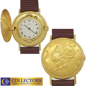 Vintage Rare Eska $20 22k Gold Liberty Head Coin Manual Wind 18k Gold 35mm Watch