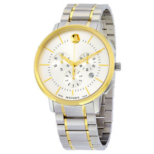 MOVADO Thin Classic Chronograph Silver Soleil Dial Two-tone Stainless Steel Men