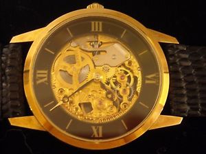 SWISS UNIVERSAL GENEVE  MEN's 18K  SOLID GOLD  SKELETON COLLECTOR WATCH ! MINT!