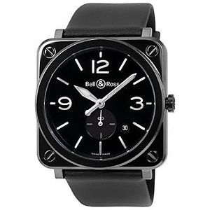 Bell and Ross Aviation Black Dial Black Rubber Mens Watch BRS-BL-CE-SAT