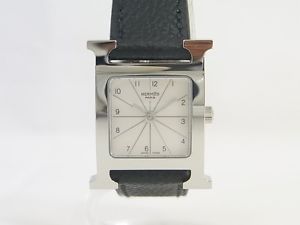 Pre-owned HERMES H  HH1.210.260 Quartz SS × Leather Silver Dial Ladies Watch,AS