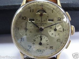 Gold Universal Geneve Truman Tricompax Ref 12551 Calendar Moonphase Chronograph