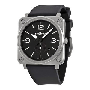 Bell and Ross Aviation Black Dial Black Rubber Strap Mens Watch BLRBRS-BLC-ST