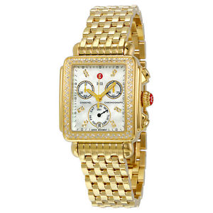 Michele Deco Day Mother of Pearl Dial Gold-tone Diamond Dial Watch MWW06P000100