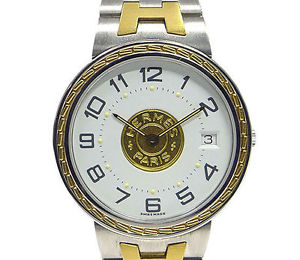 Pre-owned Hermes SE3.720 Serie SS × GP Quartz White Dial Date Men's Watch,AS