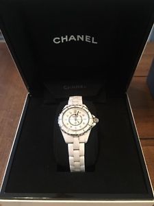 Ladies Chanel White Ceramic Watch with Diamond Markers