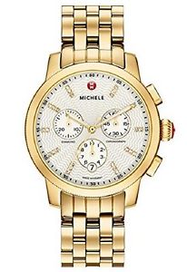 NEW MICHELE UPTOWN DIAMOND DIAL GOLD-TONE LADIES WATCH MWW25A000003