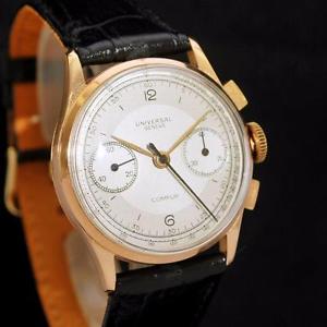 GENUINE VERY RARE UNIVERSAL COMPUR SWISS CHRONOGRAPH 18K SOLID GOLD GENTS WATCH