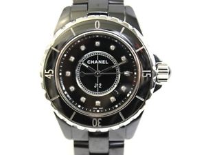 Used Watch CHANEL J12 12P diamond H1625 Quartz Black ceramic Excellent Y6A