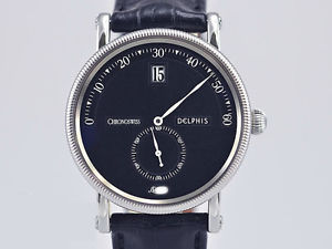 Pre-Owned Chronoswiss Delphis SS/Leather Black Dial Men's Auto Watch CH1423,MR