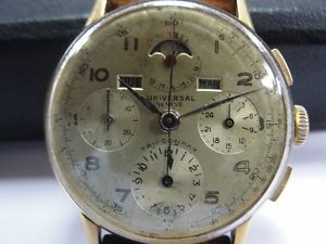 Gold Universal Geneve Truman Tricompax Ref 12551 Calendar Moonphase Chronograph