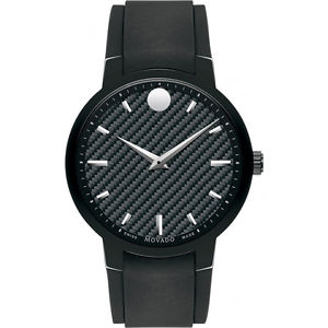 MOVADO HERREN 42MM SCHWARZ KAUTSCHUK ARMBAND EDELSTAHL GEHÄUSE UHR 0606849