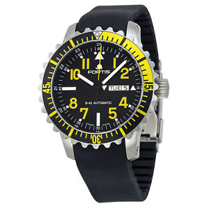 Fortis Marinemaster Black Dial Black Rubber Mens Watch 6702414K