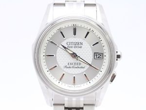 Used Watch CITIZEN Exceed EBG74-2641 Solar radio clock Silver dial TI P8M