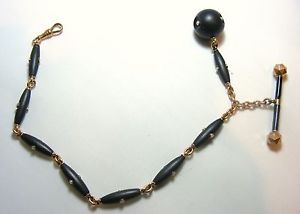 VICTORIAN 14K POCKET WATCH FOB CHAIN FANCY SEED PEARLS & ONYX