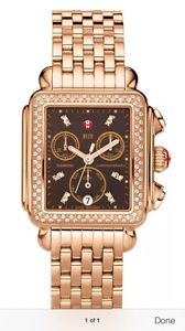NEW AUTHENTIC MICHELE SIGNATURE DECO ROSE-TONE DIAMOND LADIES WATCH MWW06P000095
